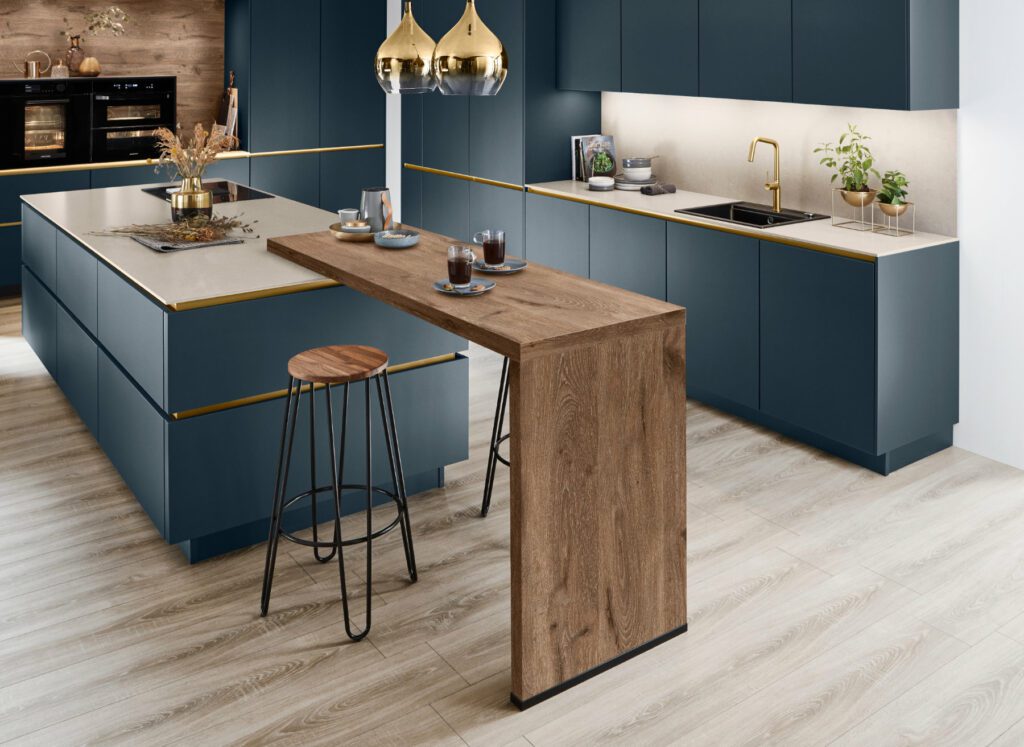 Nobilia Teal Matt Handleless Kitchen With Island 2 | Kutchenhaus, Irthlingborough